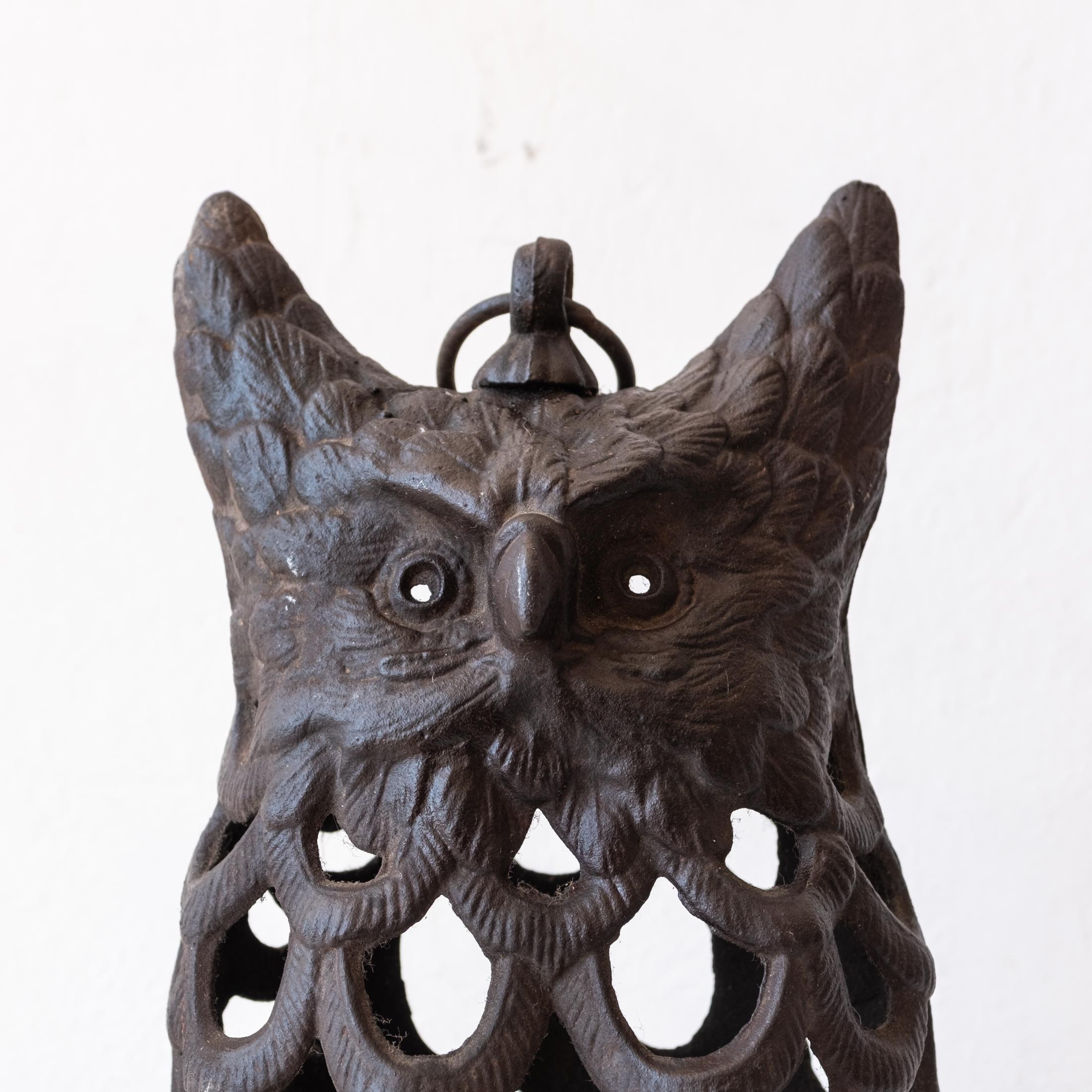 Mid-Century Modern Japanese Cast Iron Nambu Owl Hanging Lantern 1960s