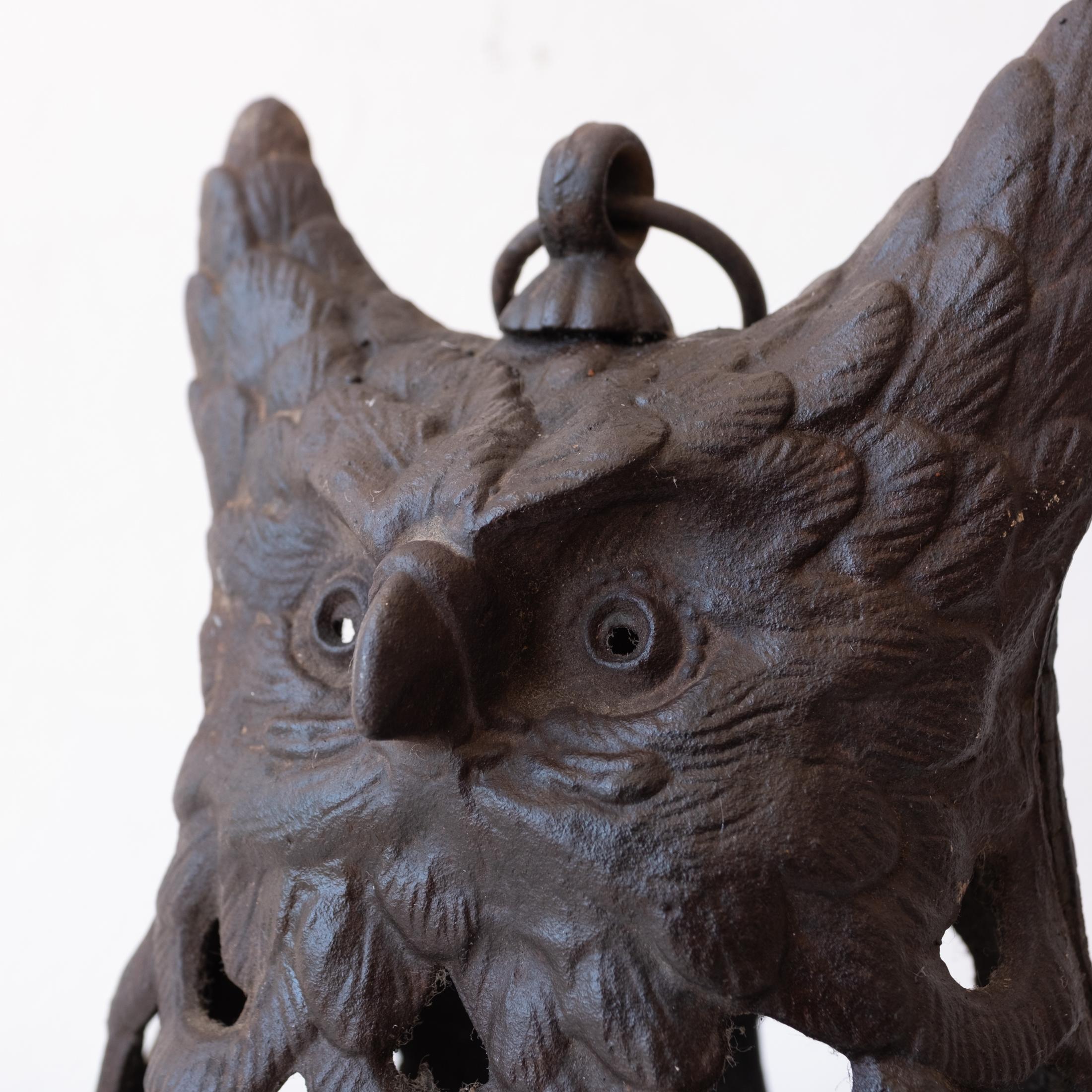 Japanese Cast Iron Nambu Owl Hanging Lantern 1960s In Good Condition In San Diego, CA