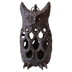 Vintage Japanese Cast Iron Nambu Owl Hanging Lantern 1960s