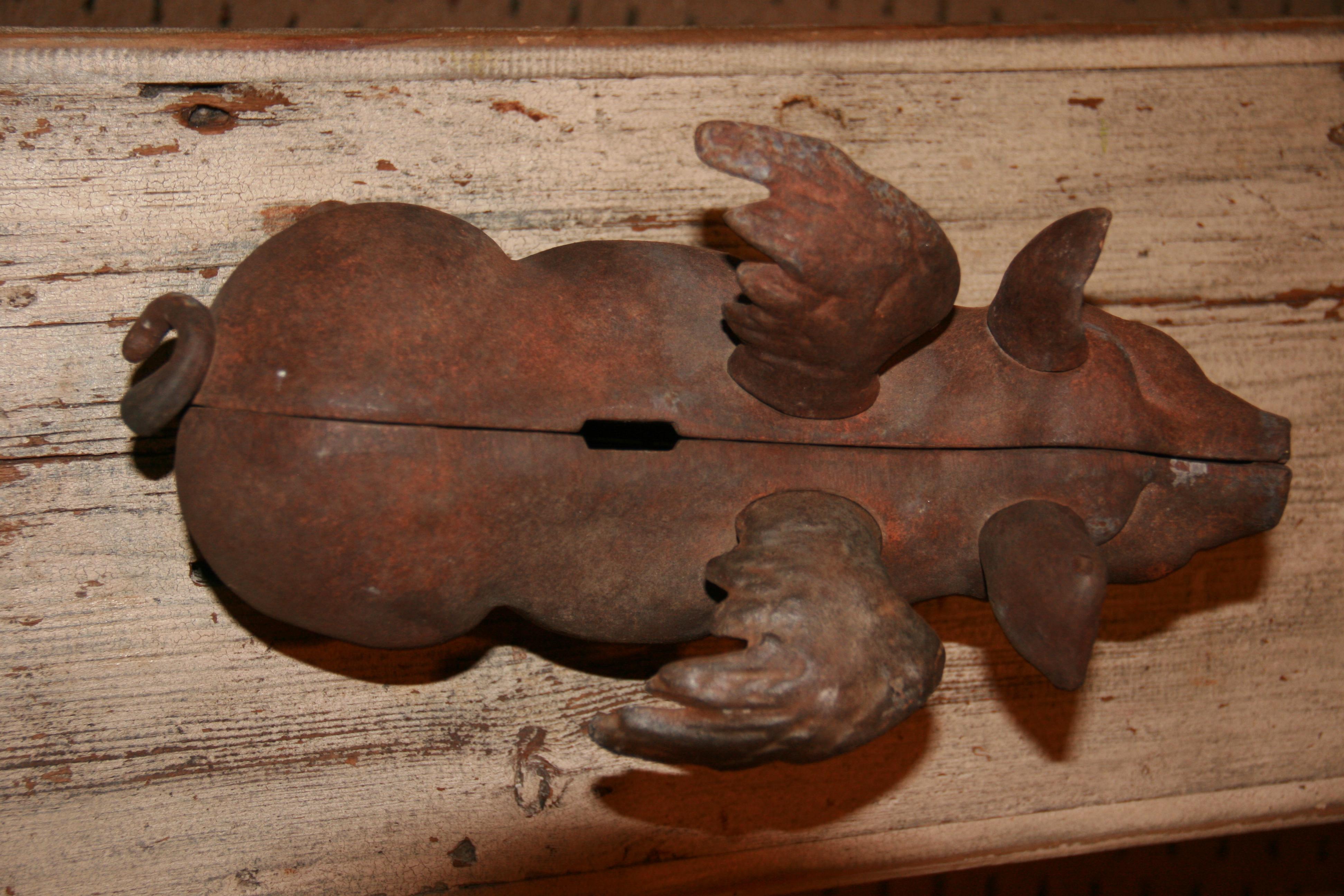 Japanese Cast Iron Pig with Wings Sculpture/Piggy Bank/Garden Ornament/Door Stop 1