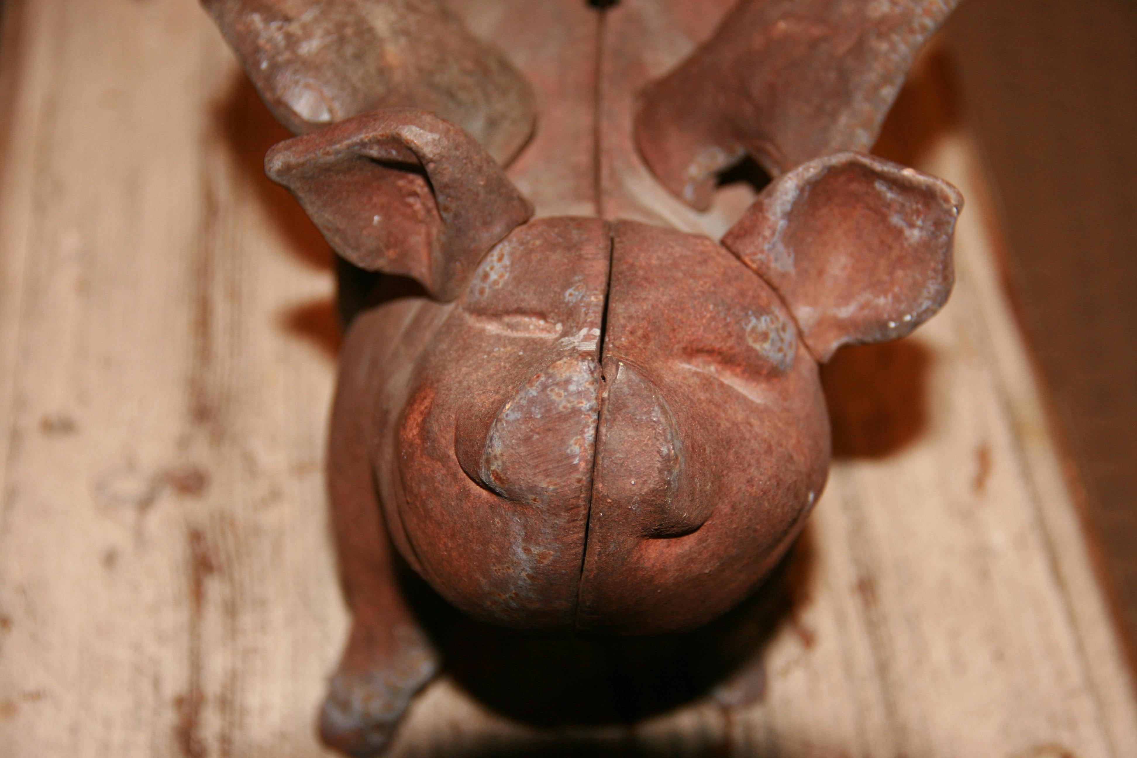 Japanese Cast Iron Pig with Wings Sculpture/Piggy Bank/Garden Ornament/Door Stop 4