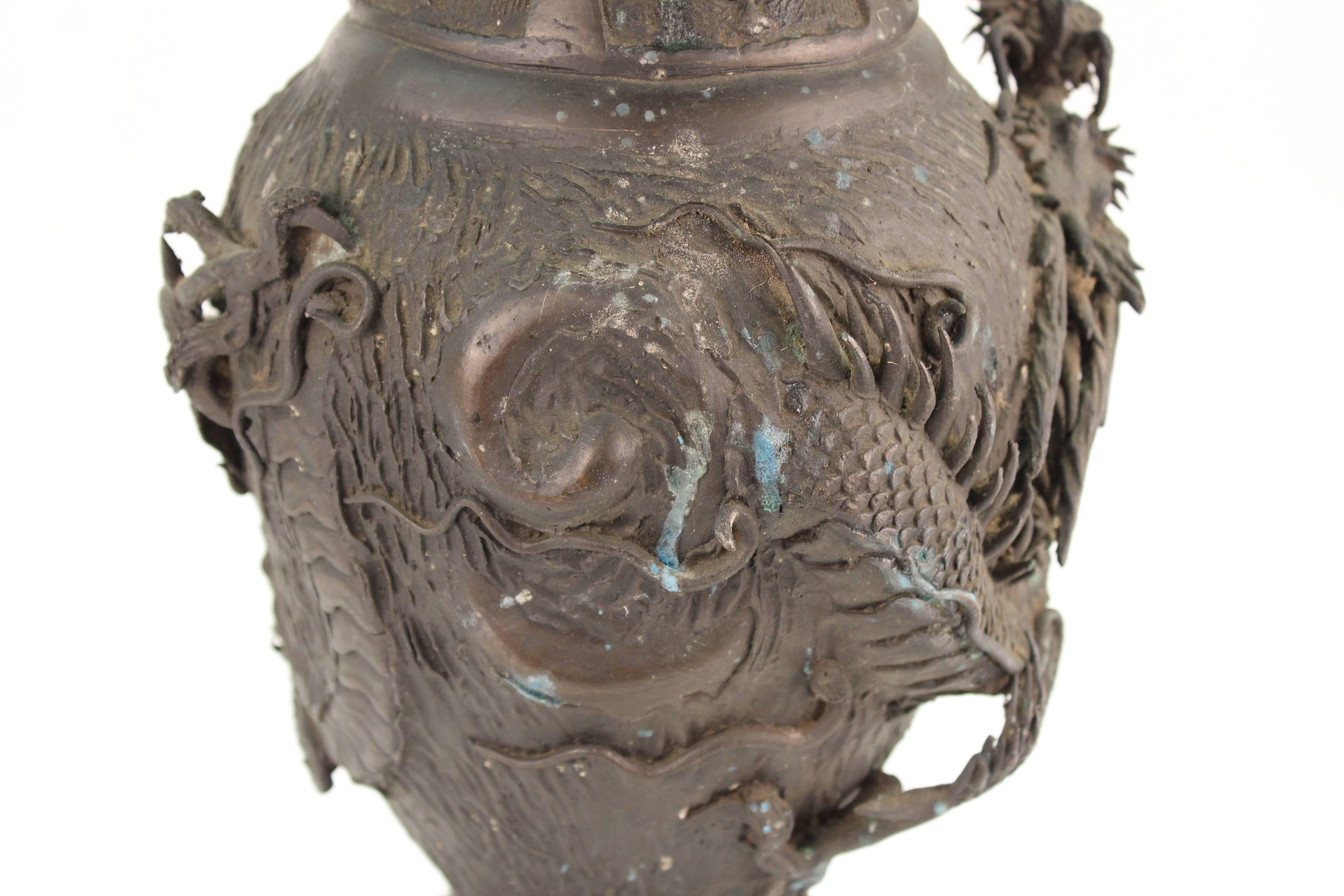 Japanese Cast Metal Dragon Vase 2