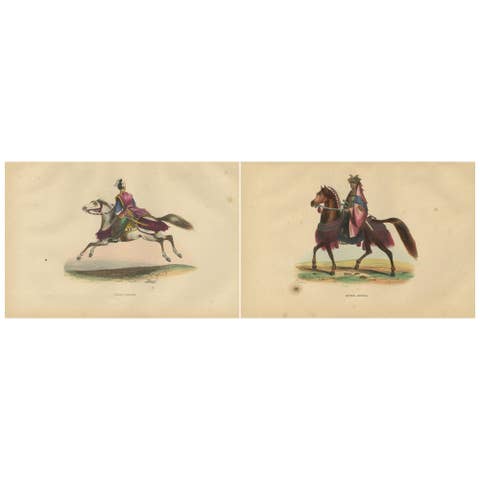 Japanese Cavalryman and General from 1844 in Wahlen's Historical Lithograph