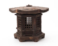 Japanese Cedar Hexagonal Garden Lantern with Lattice Windows, Meiji Period