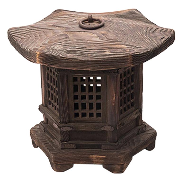 Japanese Cedar Hexagonal Garden Lantern with Lattice Windows, Meiji Period