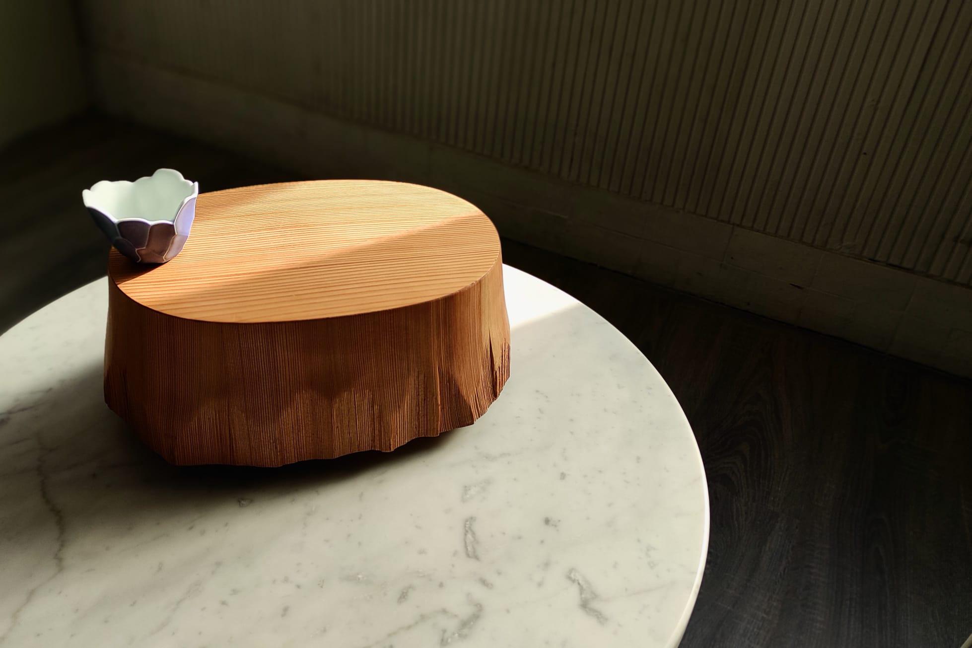 Contemporary Japanese Cedar Wood Box with Arita Porcelain Vase 'Hope' by Mario Trimarchi