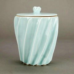 Japanese Celadon Lidded Vessel Mizusashi by Uichi Shimizu