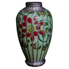 Japanische japanische Vase mit Celdadon-Glasur und Silberüberzug