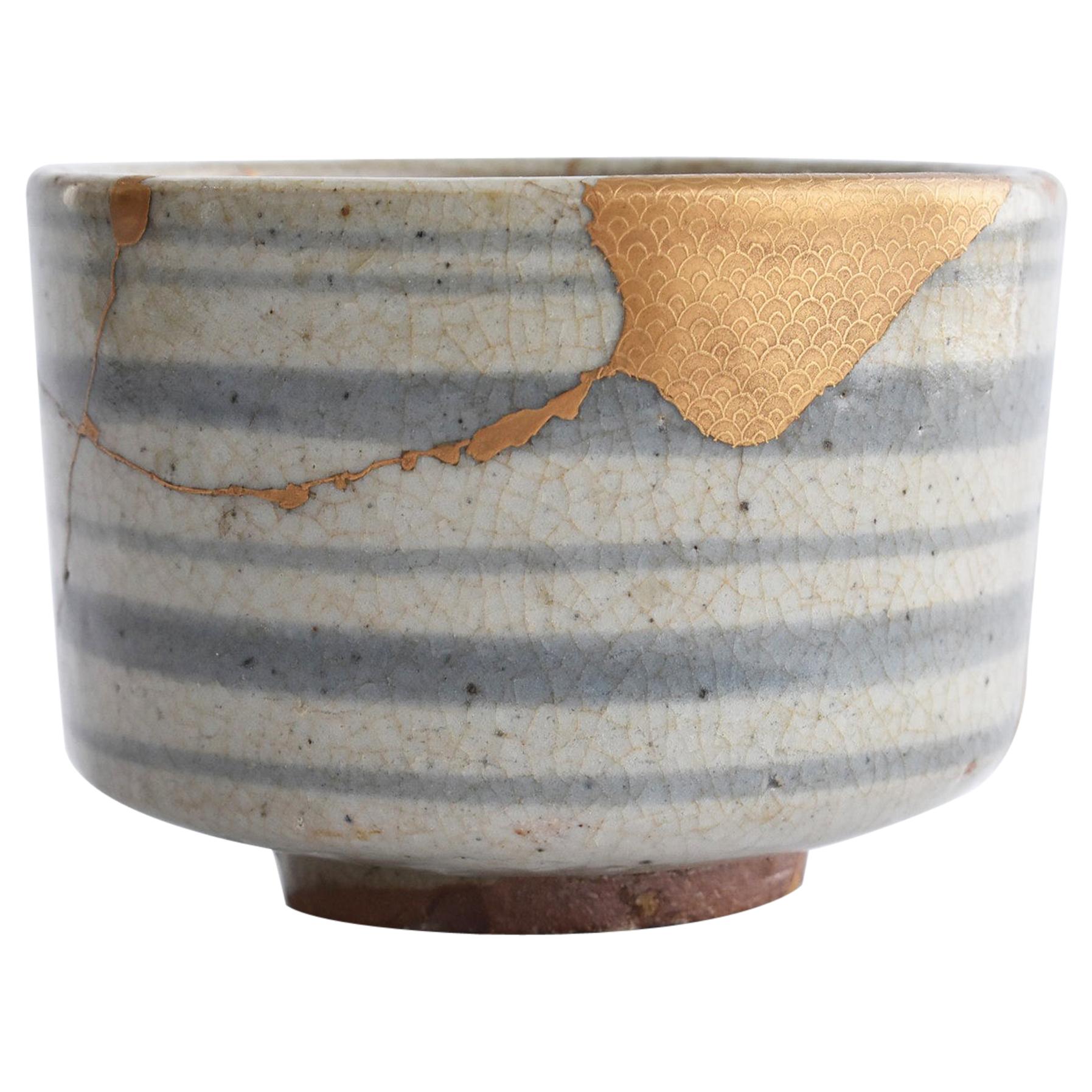 Japanese Ceramic 1600s Early Karatsu Ware Kintsugi Bowl / Ring Pattern Chawan