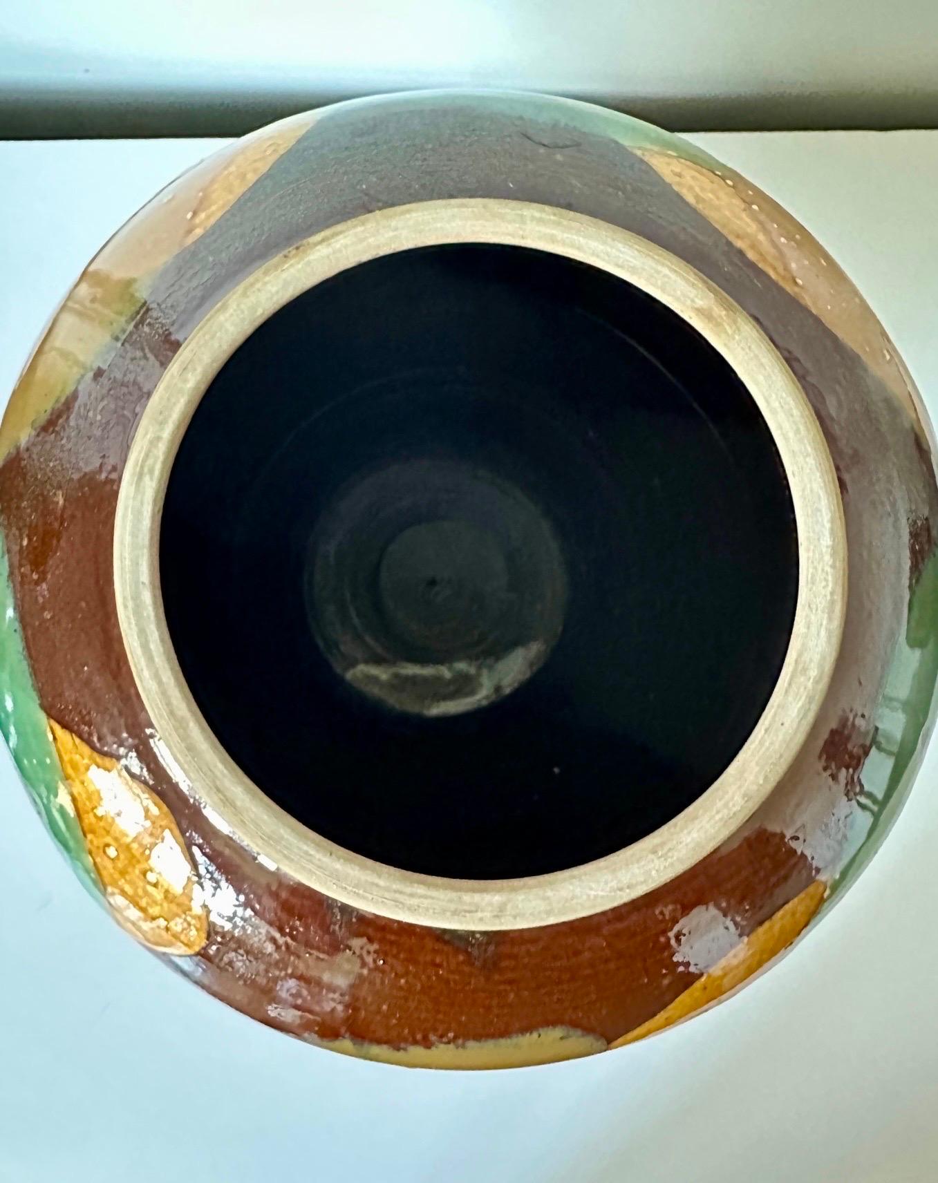 Japanese Ceramic Jar with Expressive Glaze Onda Yaki For Sale 5