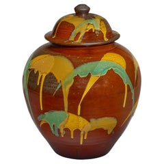 Japanese Ceramic Jar with Expressive Glaze Onda Yaki