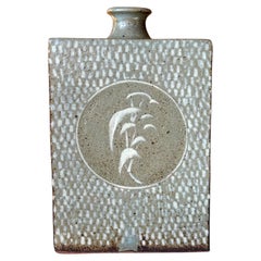 Japanese Ceramic Jar with Inlay Design Tatsuzo Shimaoka with Tomobako