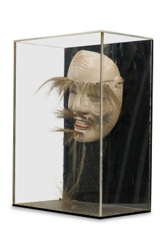 Japanese Ceramic Onikami Noh Mask in a Shadow Box