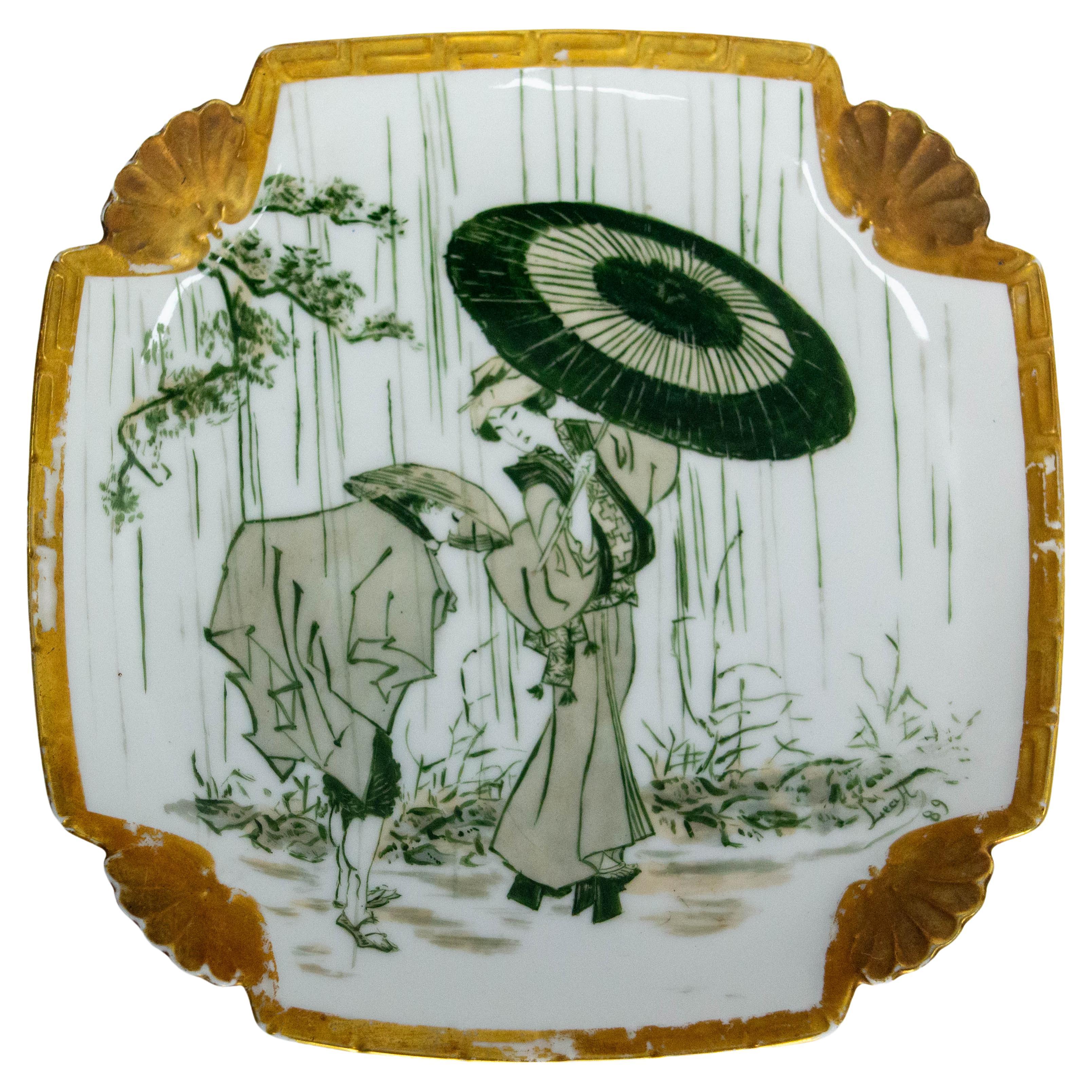 Japanese Ceramic Plate Decorated with Geisha & Peasan, France late 19th C For Sale