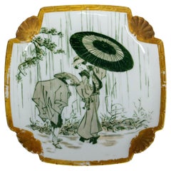 Retro Japanese Ceramic Plate Decorated with Geisha & Peasan, France late 19th C