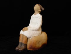 Japanese Ceramic Sculpture of a Girl, Signed Yamaguchi, Shōwa Period