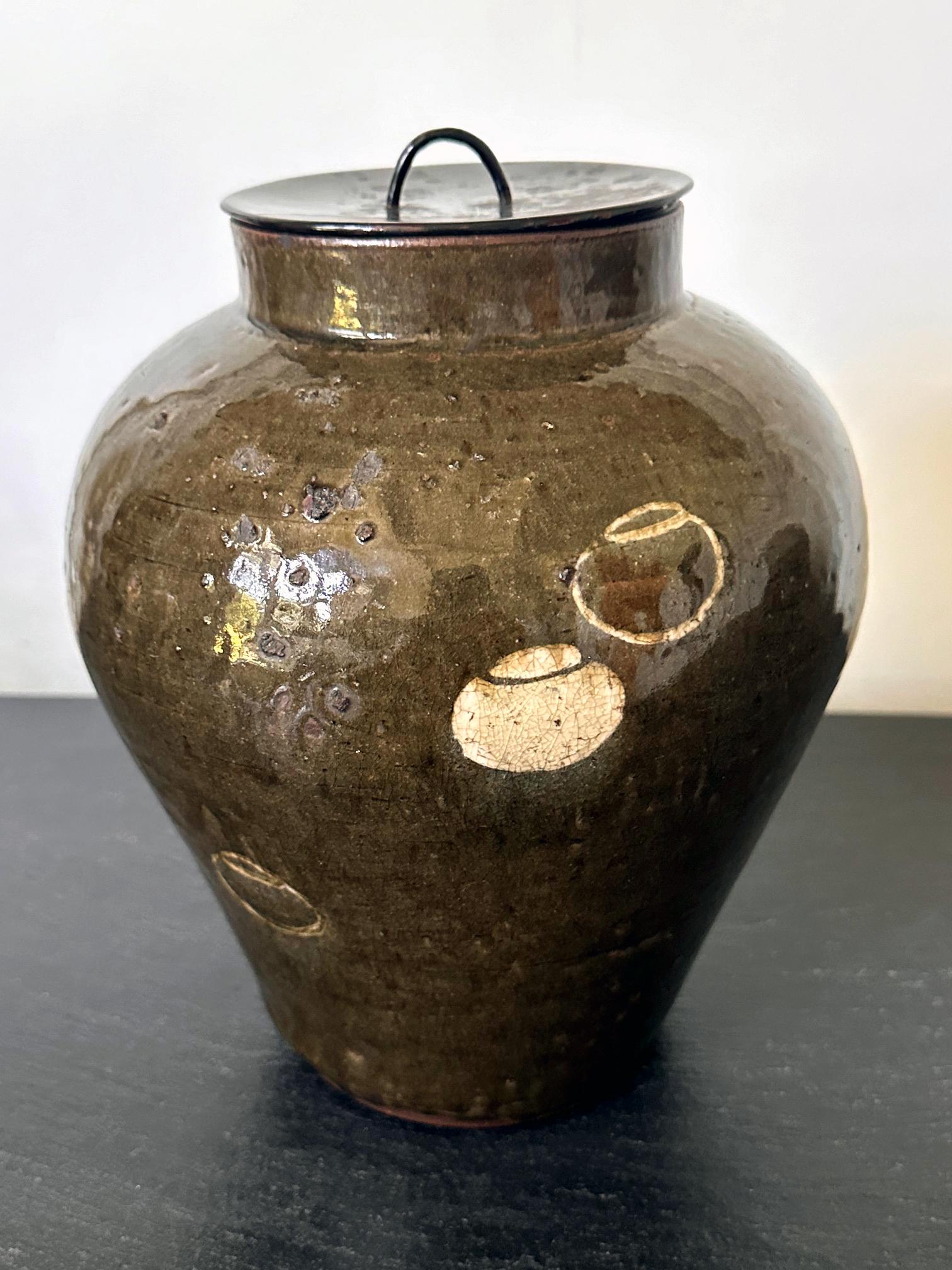 Japanese Ceramic Seto Tea Leaf Tsubo Jar Edo Period For Sale 1