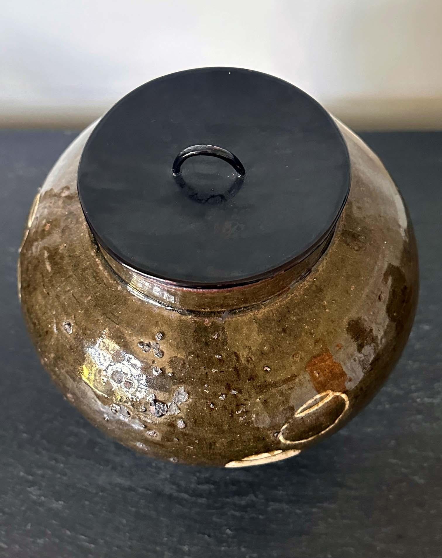 Japanese Ceramic Seto Tea Leaf Tsubo Jar Edo Period For Sale 2