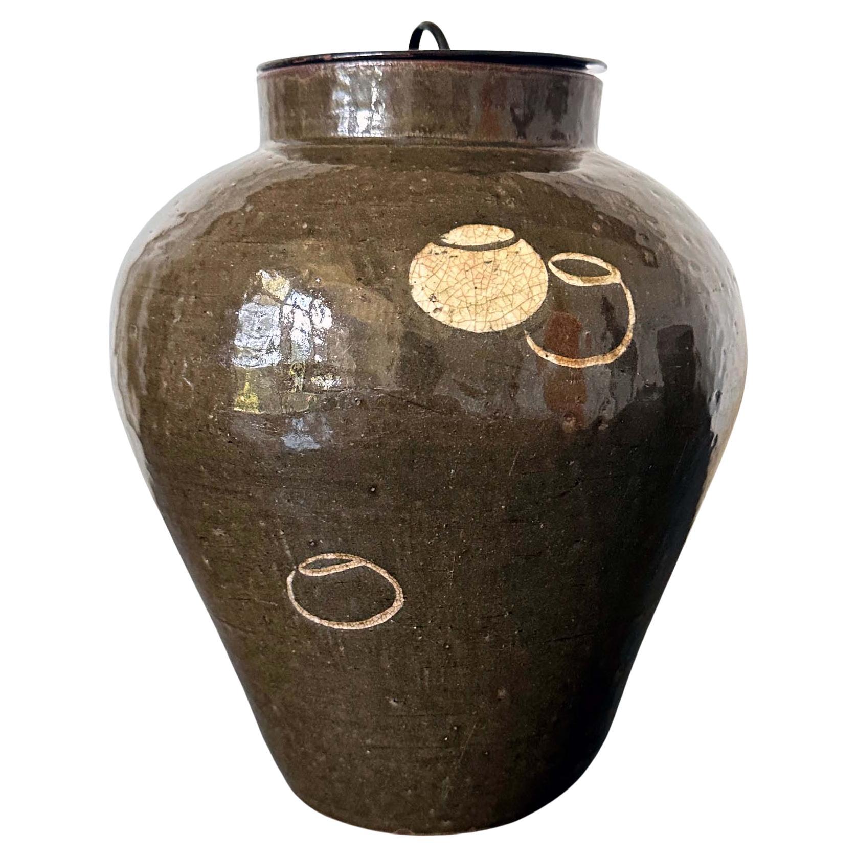 Japanese Ceramic Seto Tea Leaf Tsubo Jar Edo Period