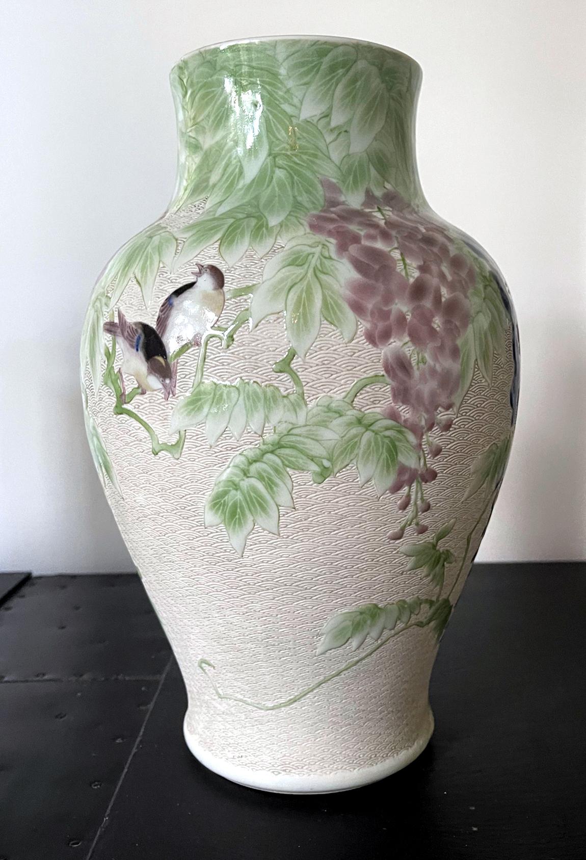 Carved Large Japanese Ceramic Vase by Makuzu Kozan Meiji Period