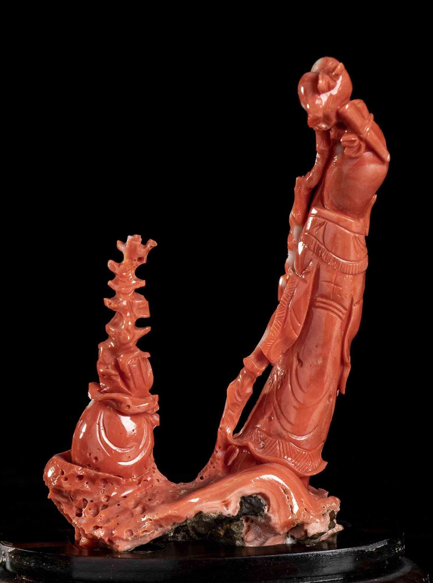 Hand-Carved Japanese Cerasuolo Coral Carving, Late 20th Century