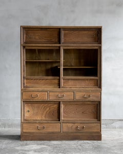 Antique Japanese Tea Tansu (Chadansu), Chestnut & Keyaki, Early Showa c.1930