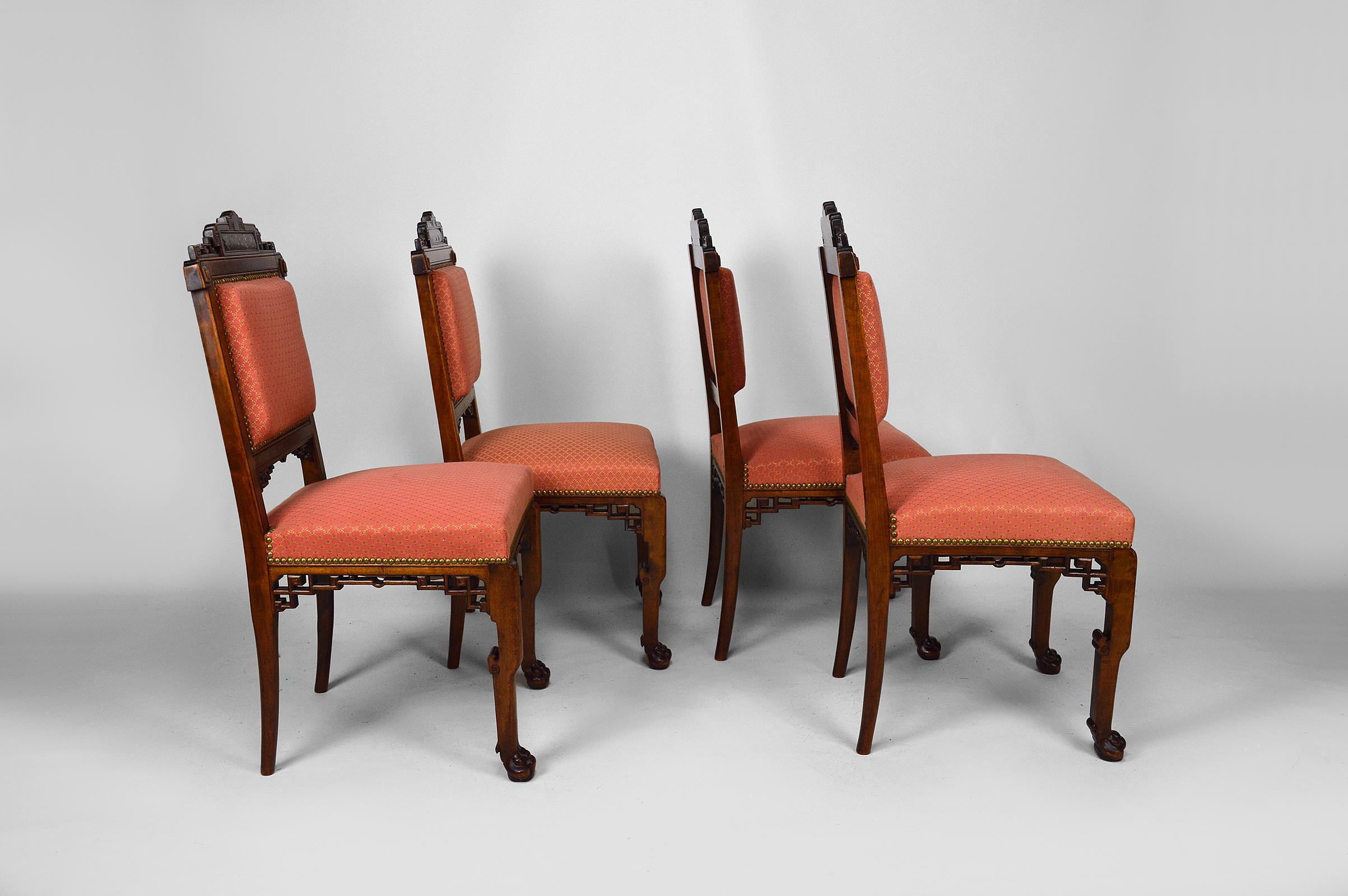 French Japanese Chairs attributed to Gabriel Viardot, France, circa 1880, set of 4 For Sale