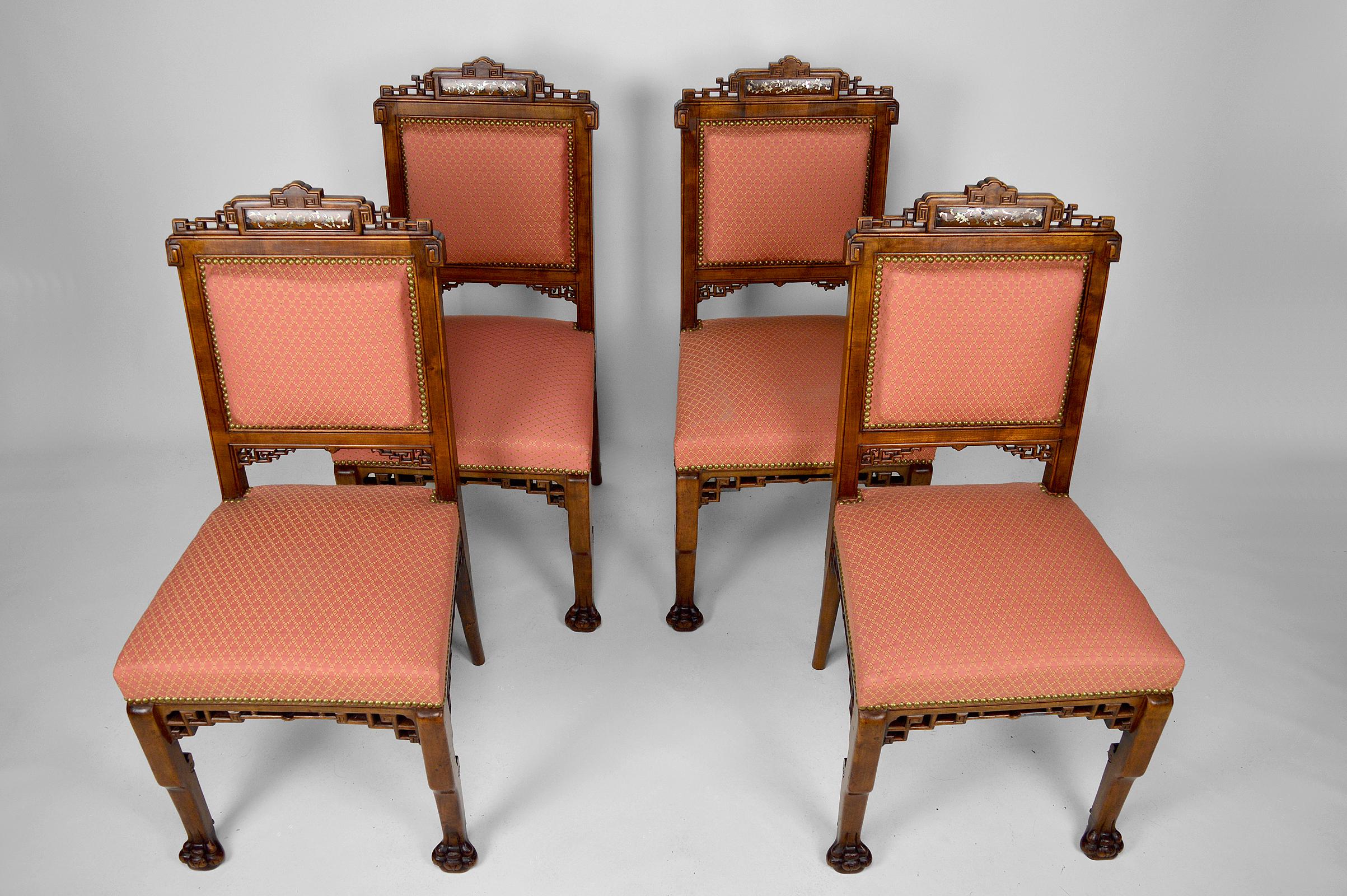 Inlay Japanese Chairs attributed to Gabriel Viardot, France, circa 1880, set of 4 For Sale