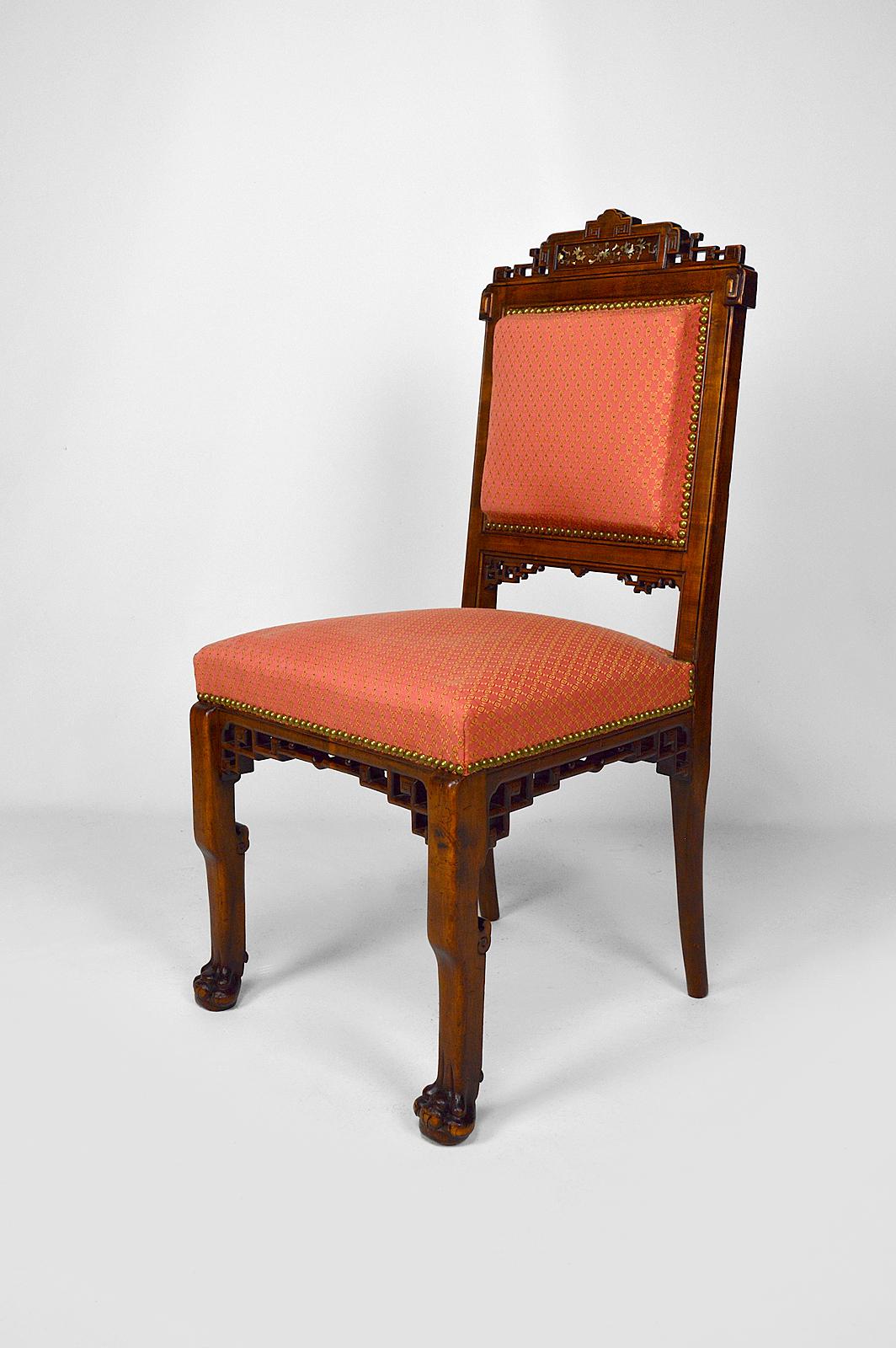 Late 19th Century Japanese Chairs attributed to Gabriel Viardot, France, circa 1880, set of 4 For Sale