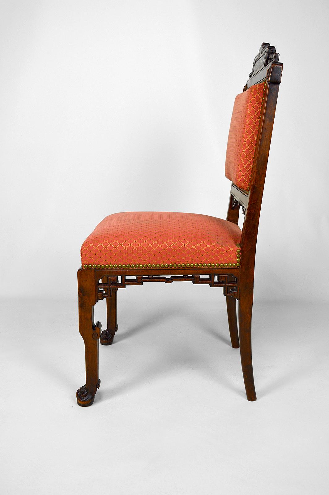 Fabric Japanese Chairs attributed to Gabriel Viardot, France, circa 1880, set of 4 For Sale