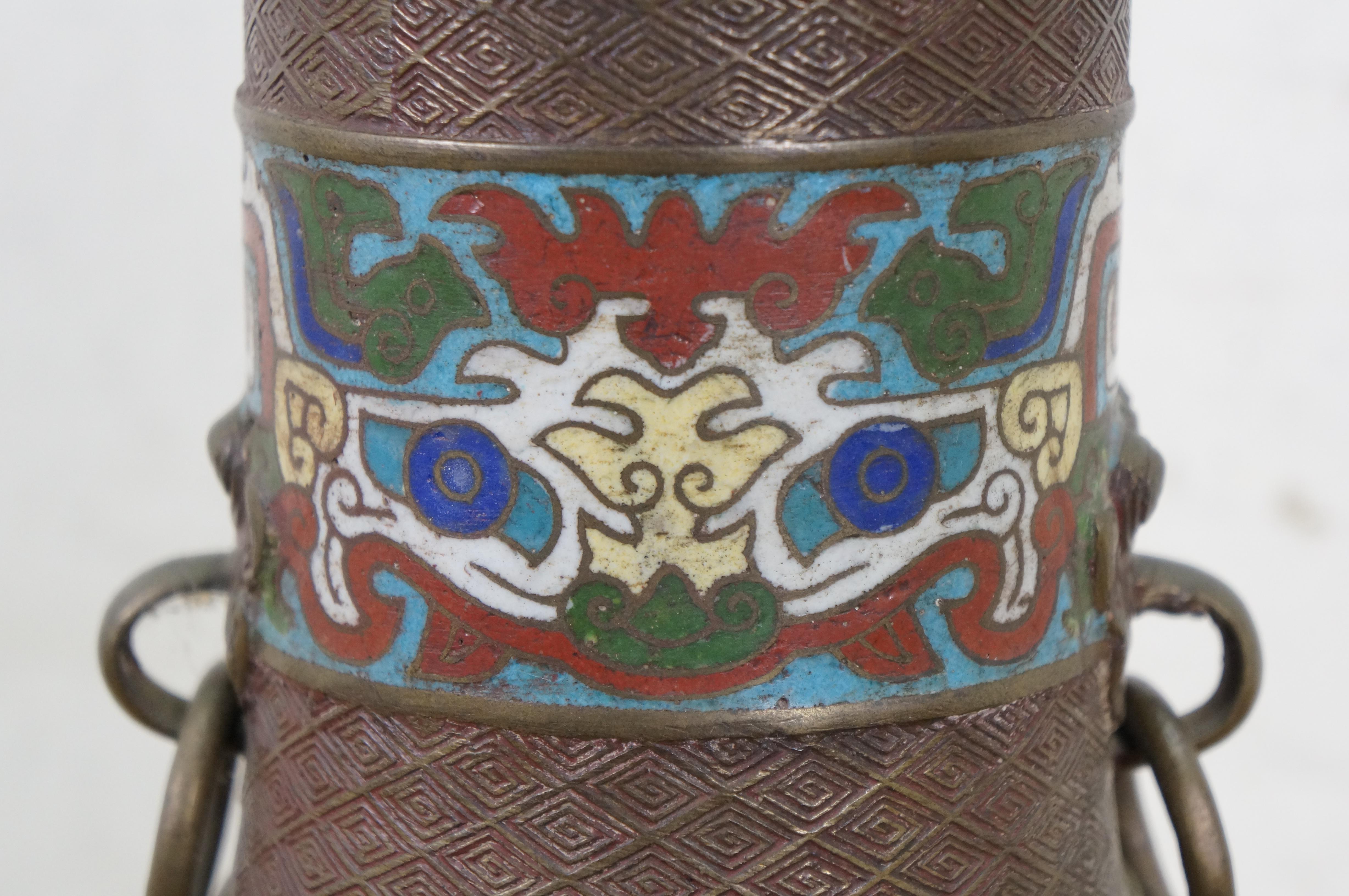 Japanese Champleve Bronze Cloisonne Enameled Mantel Vase Urn Table Lamp 26