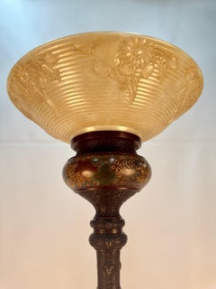 Japanese Champlevé Bronze Elephant Floor Oil Lamp