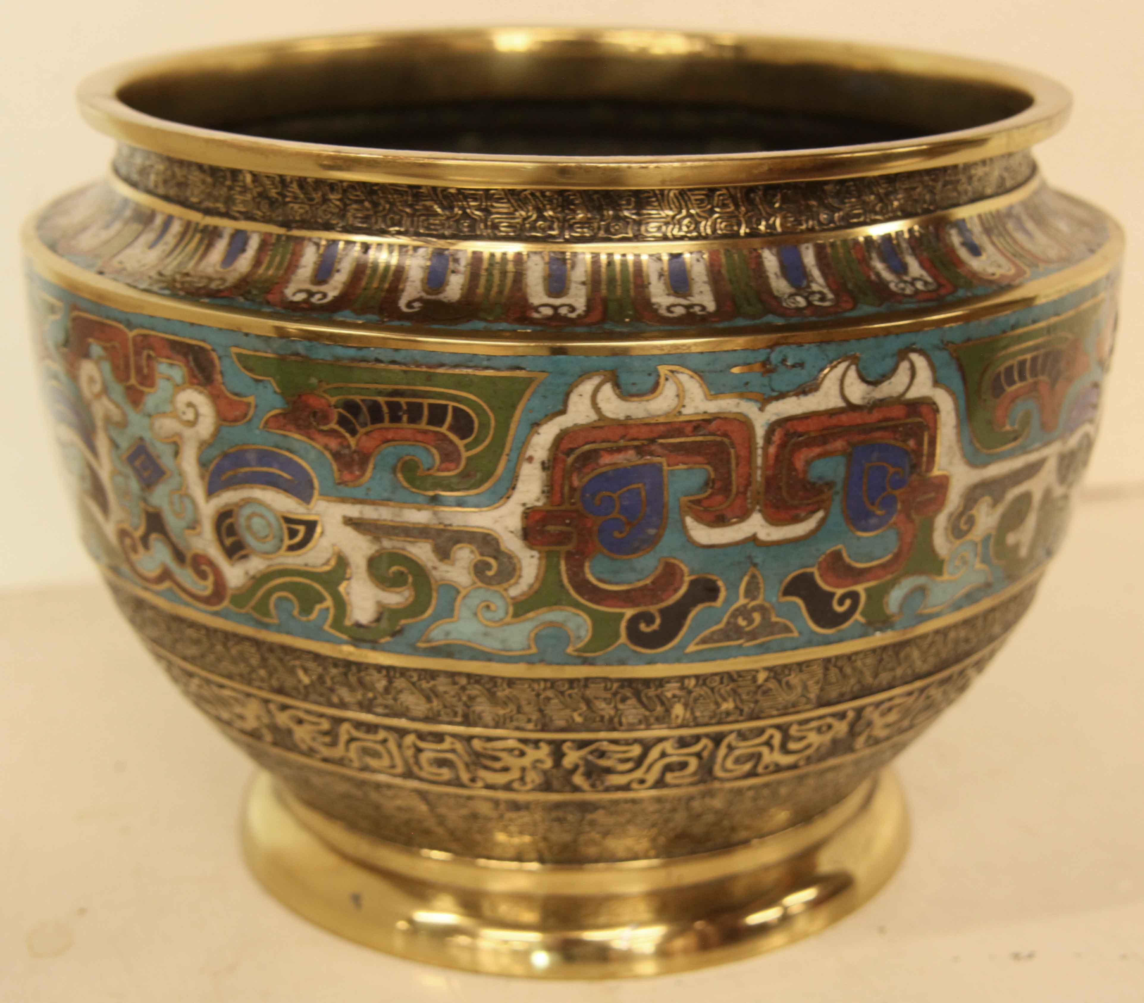Japanese Champleve Cache pot For Sale 4