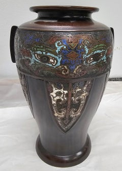 Japanese Champleve Enamel Decorated Bronze Vase