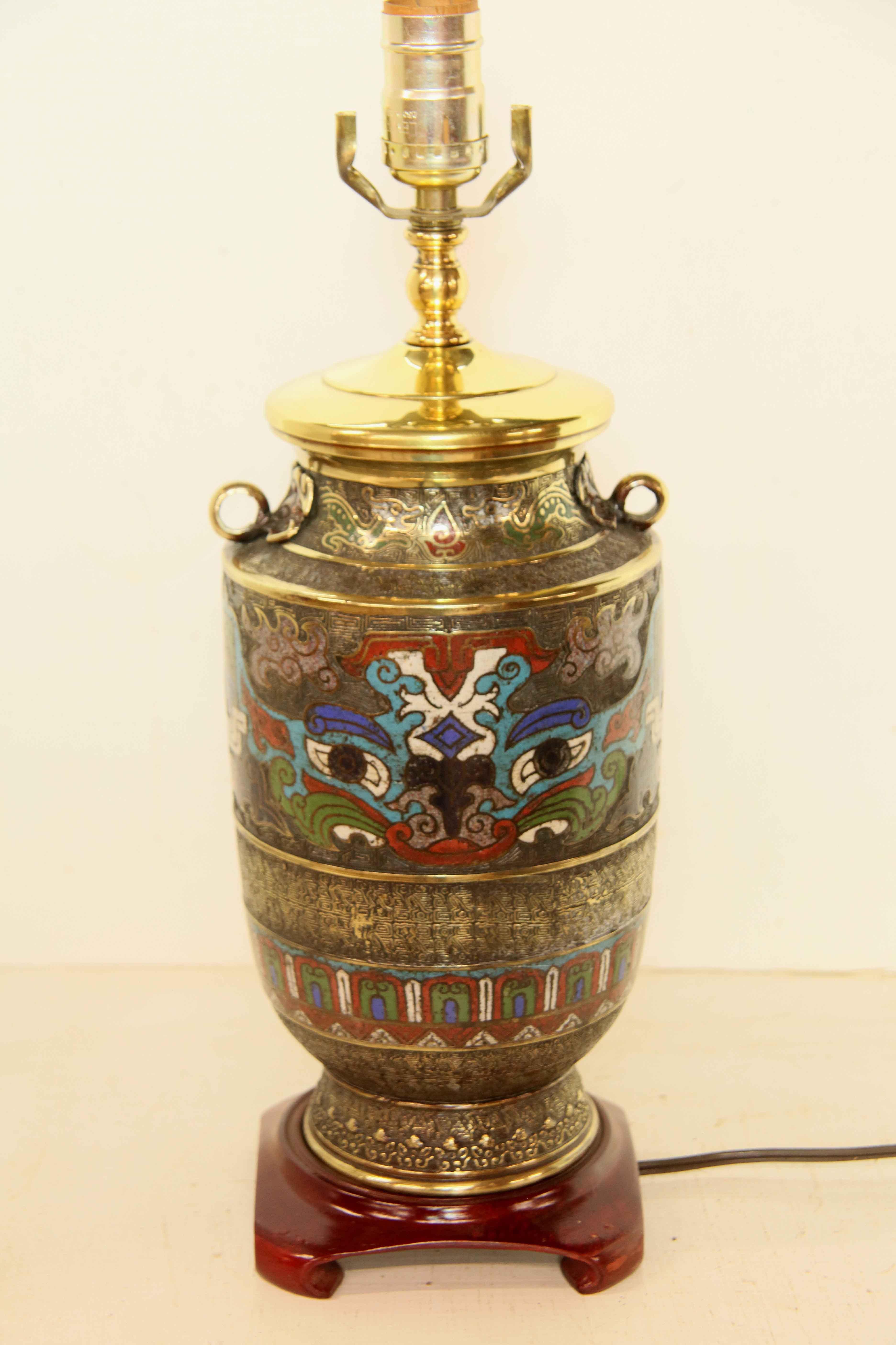 Japanese Champleve Vase Lamp For Sale 4