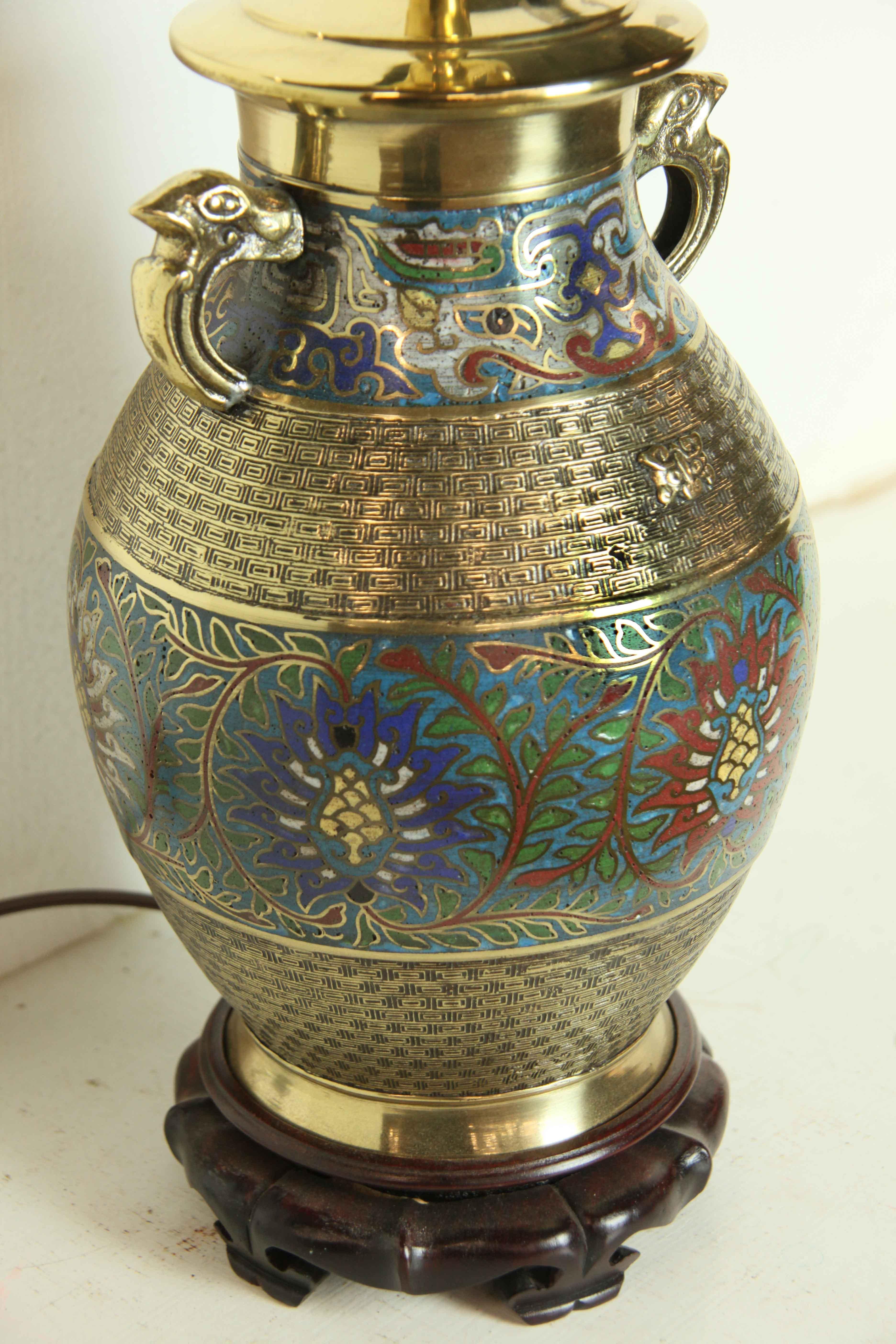 Japonais Lampe vase champlevée japonaise en vente