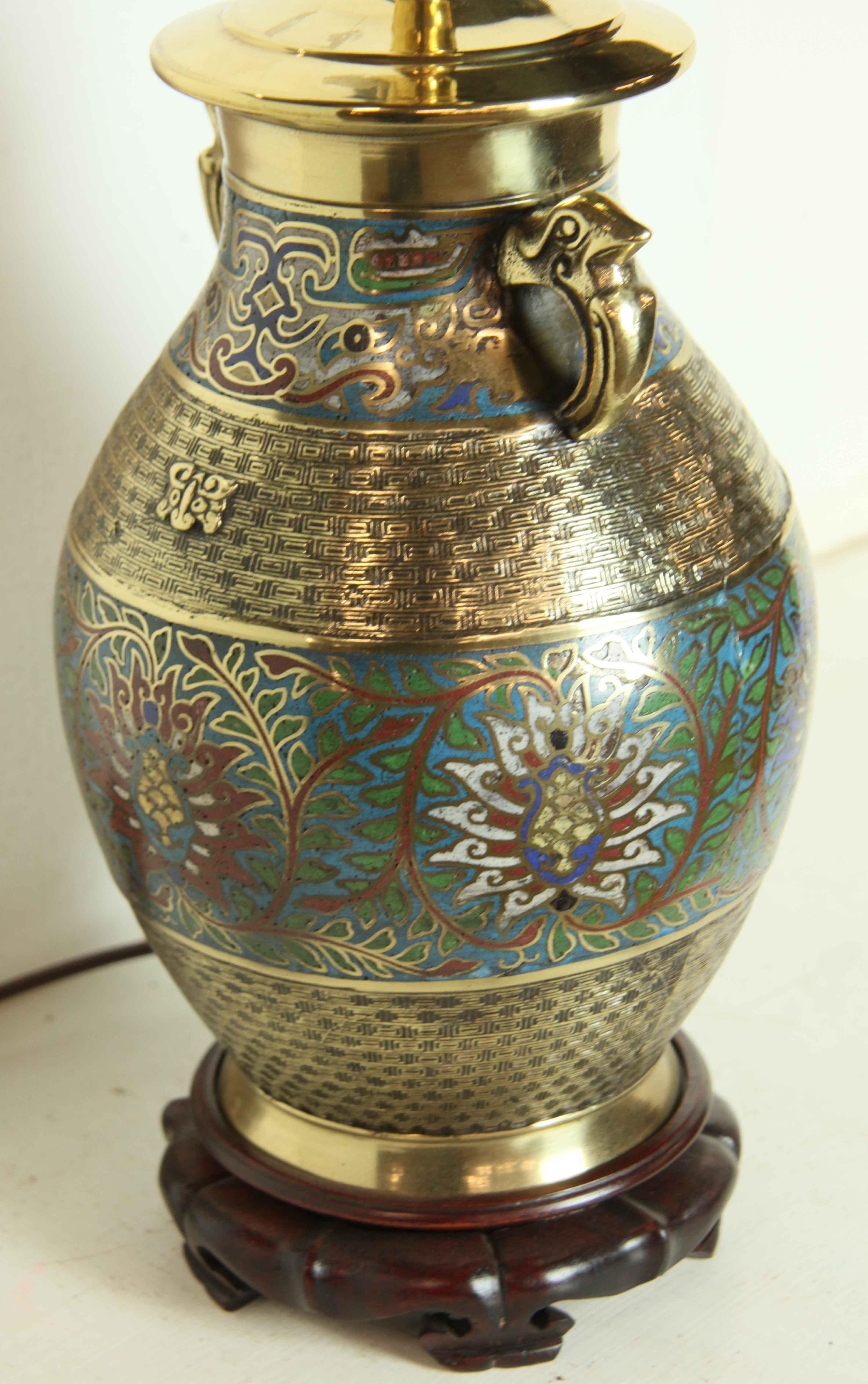 Incrusté Lampe vase champlevée japonaise en vente