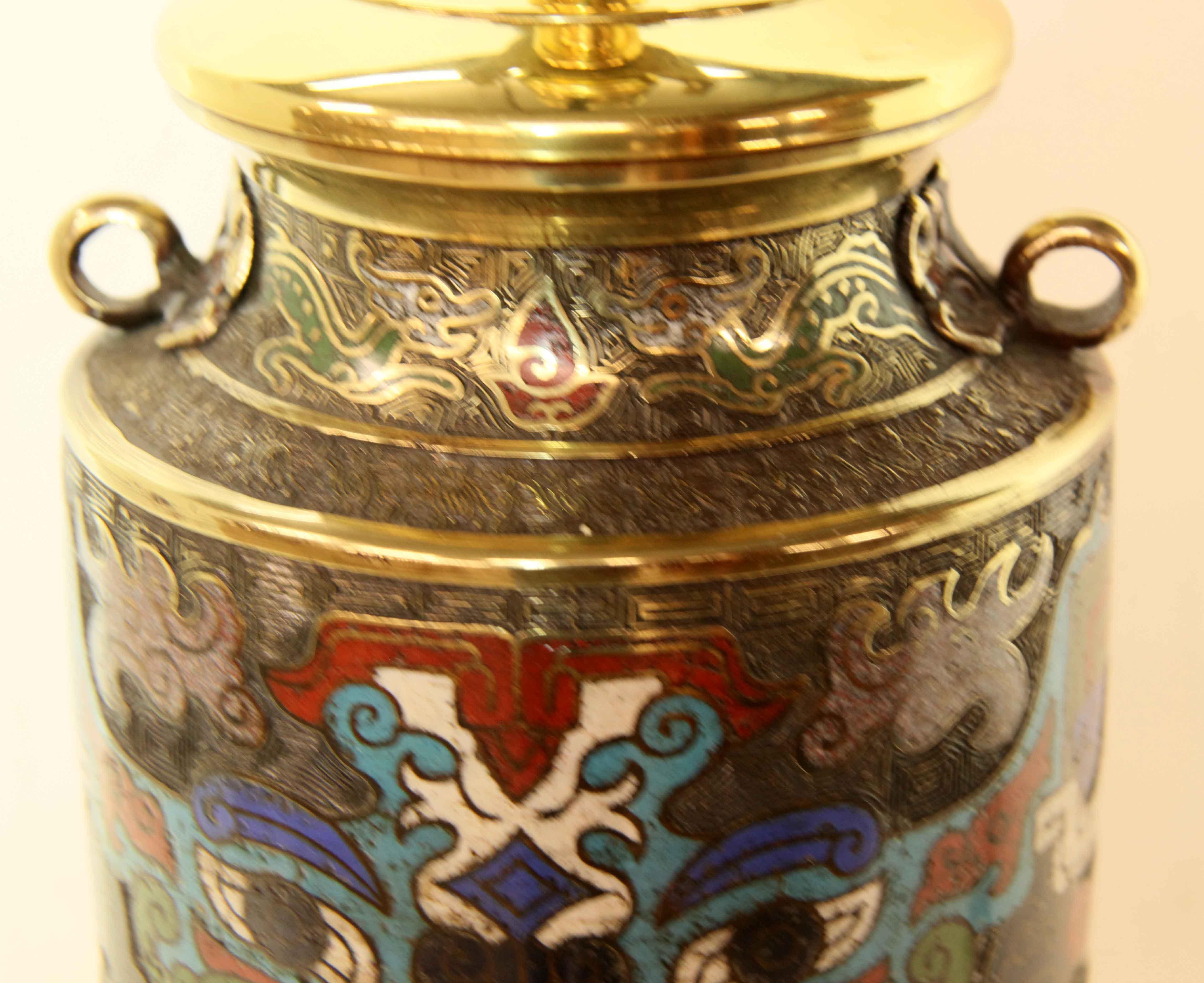 Incrusté Lampe vase champlevée japonaise en vente