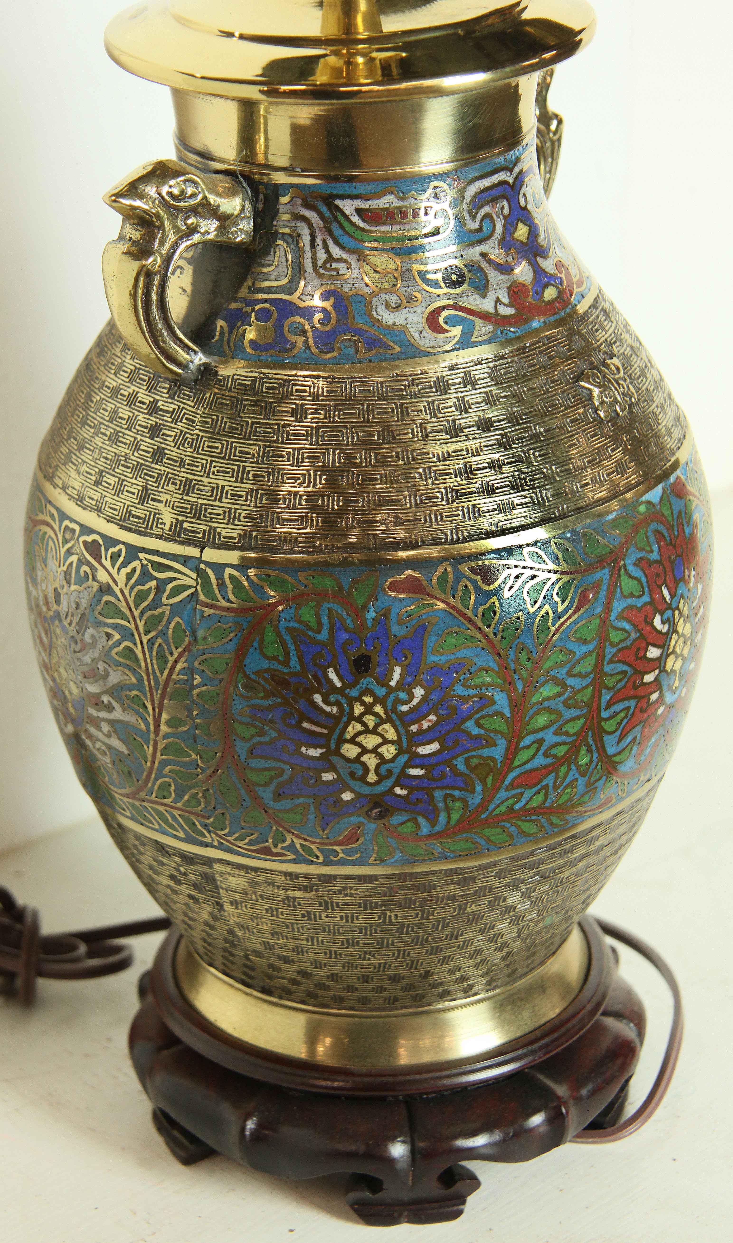 Lampe vase champlevée japonaise Bon état - En vente à Wilson, NC