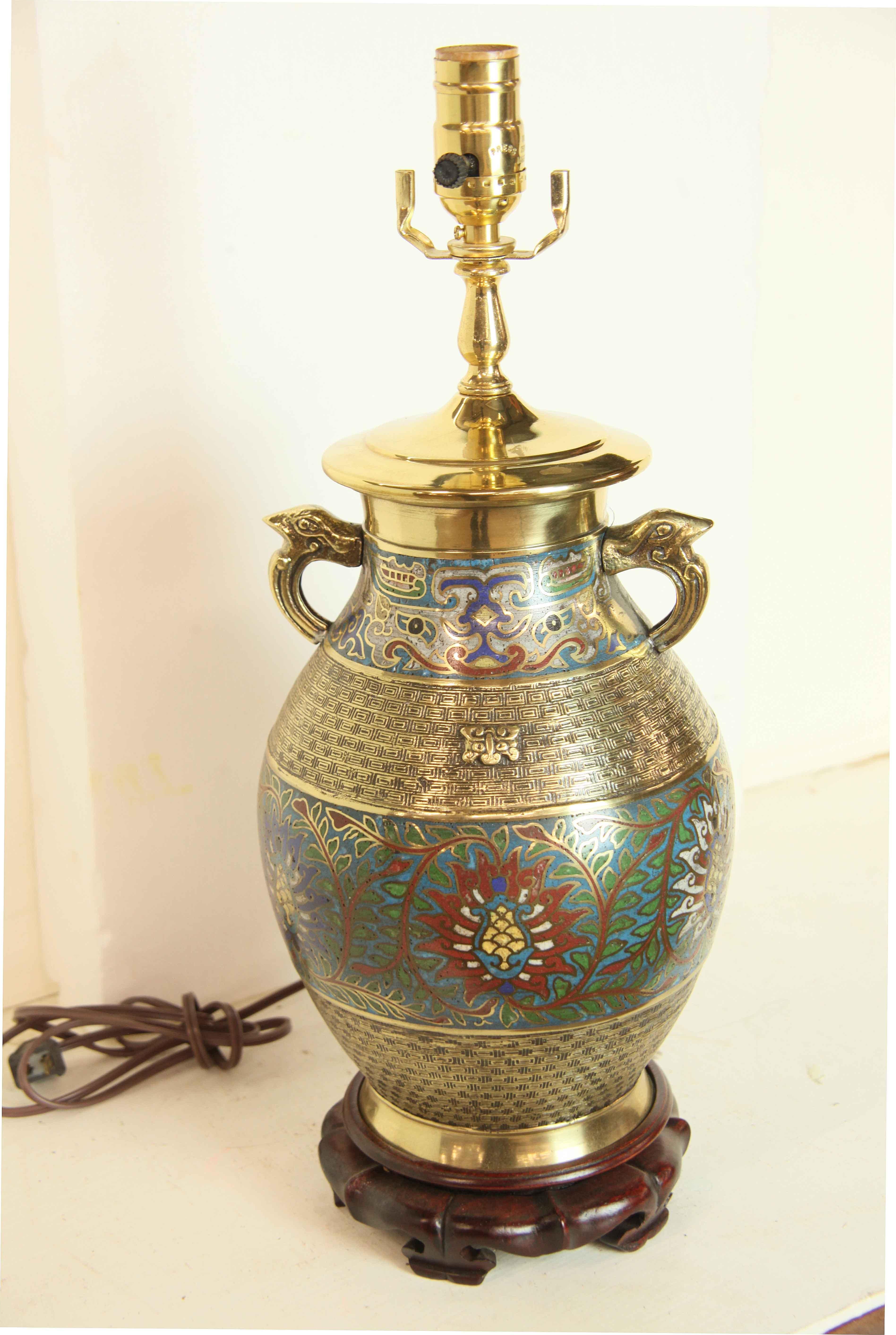 Japanese Champleve Vase Lamp For Sale 2
