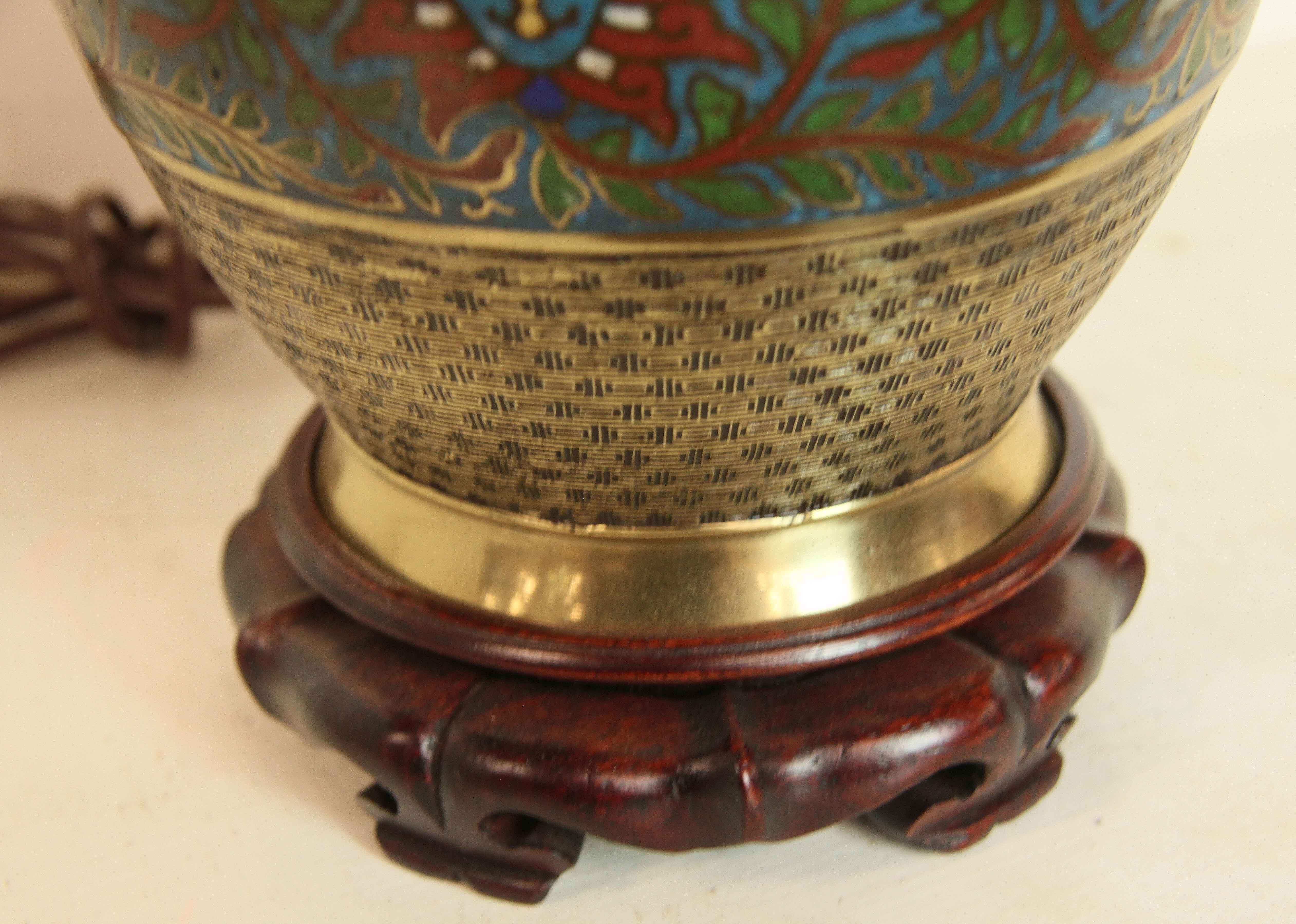 Japanese Champleve Vase Lamp For Sale 3