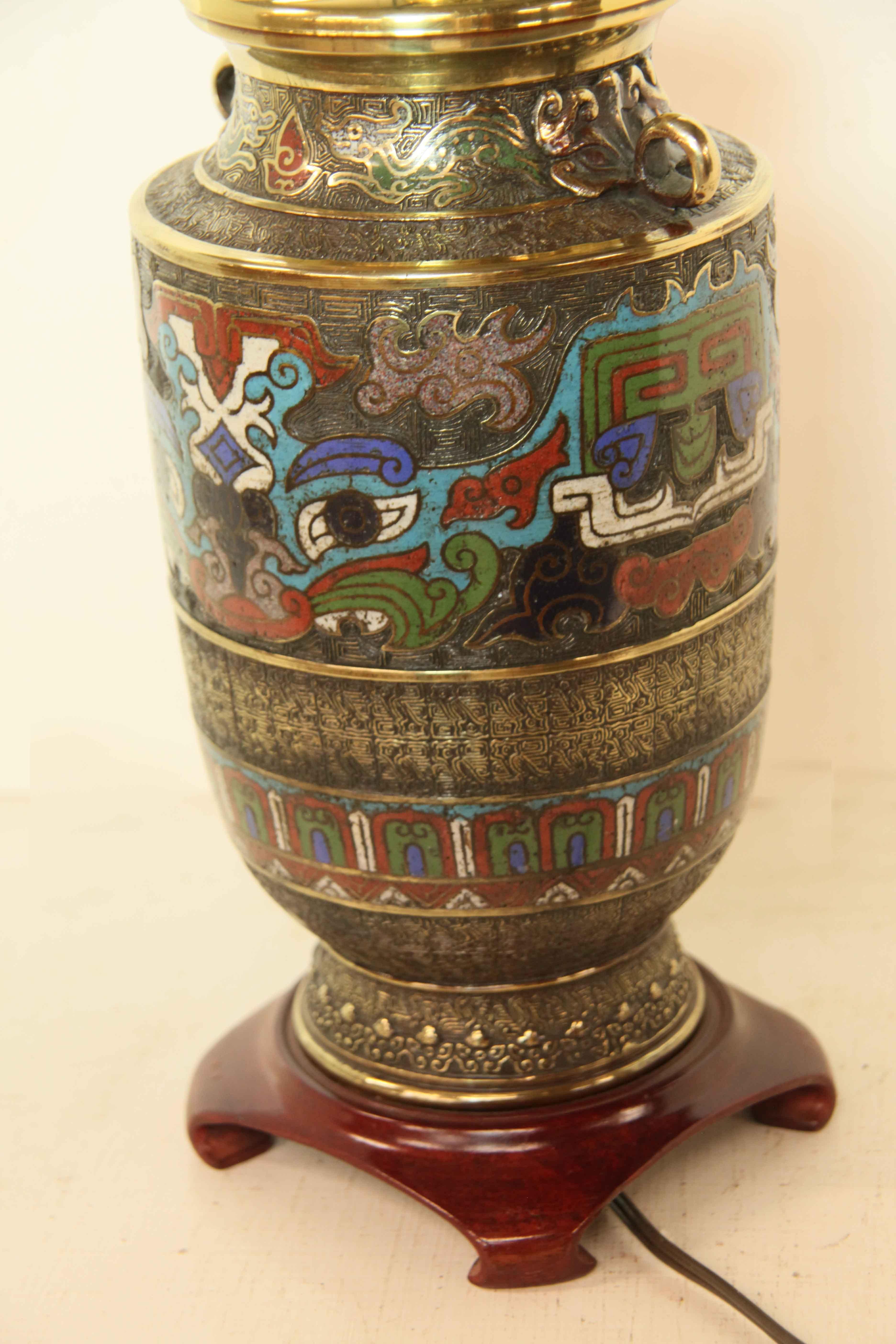 Lampe vase champlevée japonaise en vente 2