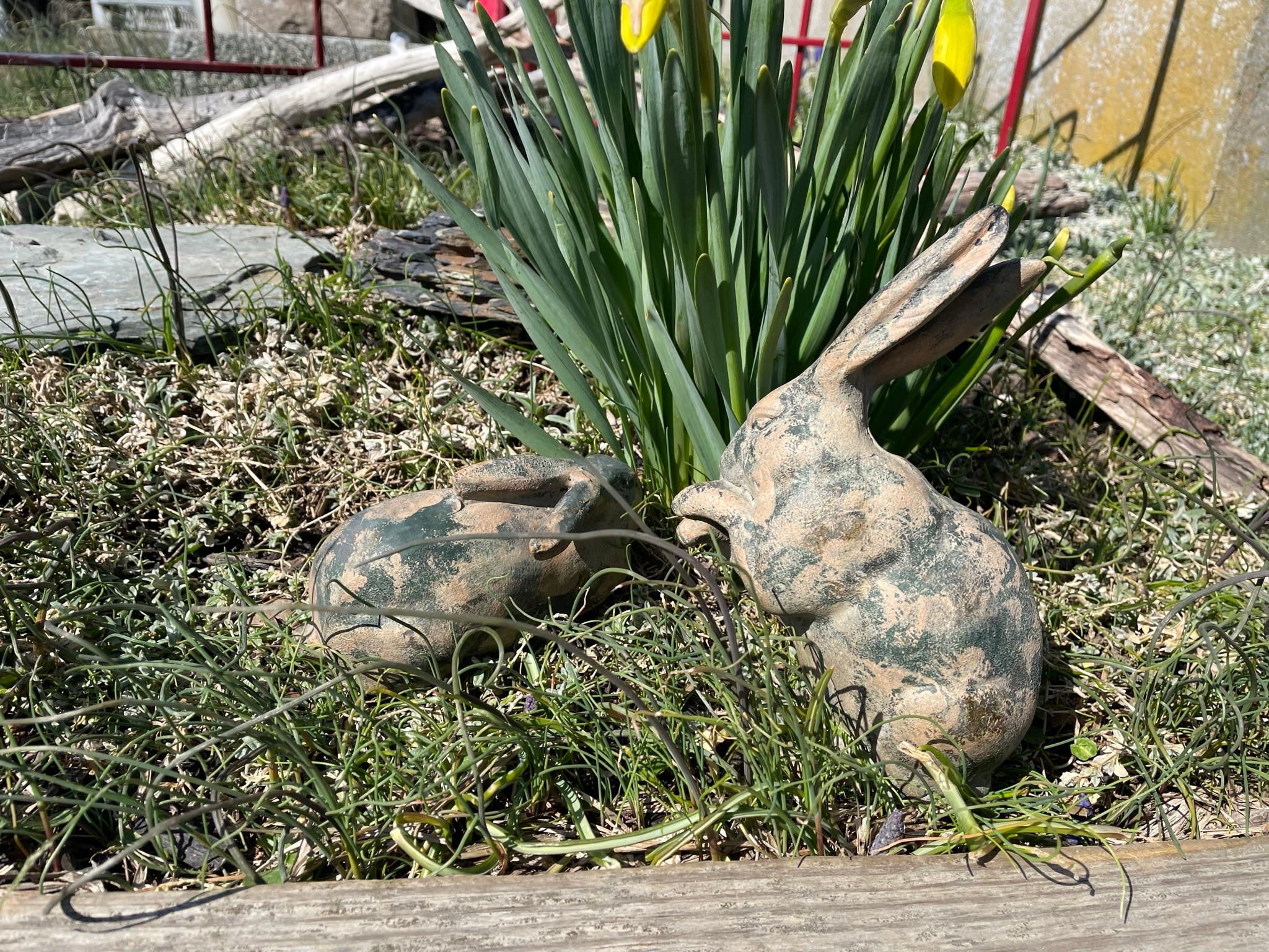 Japanese Charming Old Pair Camouflaged Garden Rabbits 6