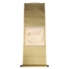 Japanese Charming Hand Painted Tea Scroll, Fine Details