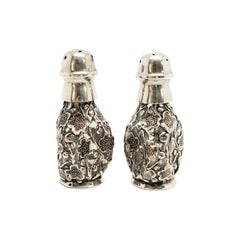 Japanese Cherry Blossom 950 Sterling Silver Over Glass Salt and Pepper Shakers