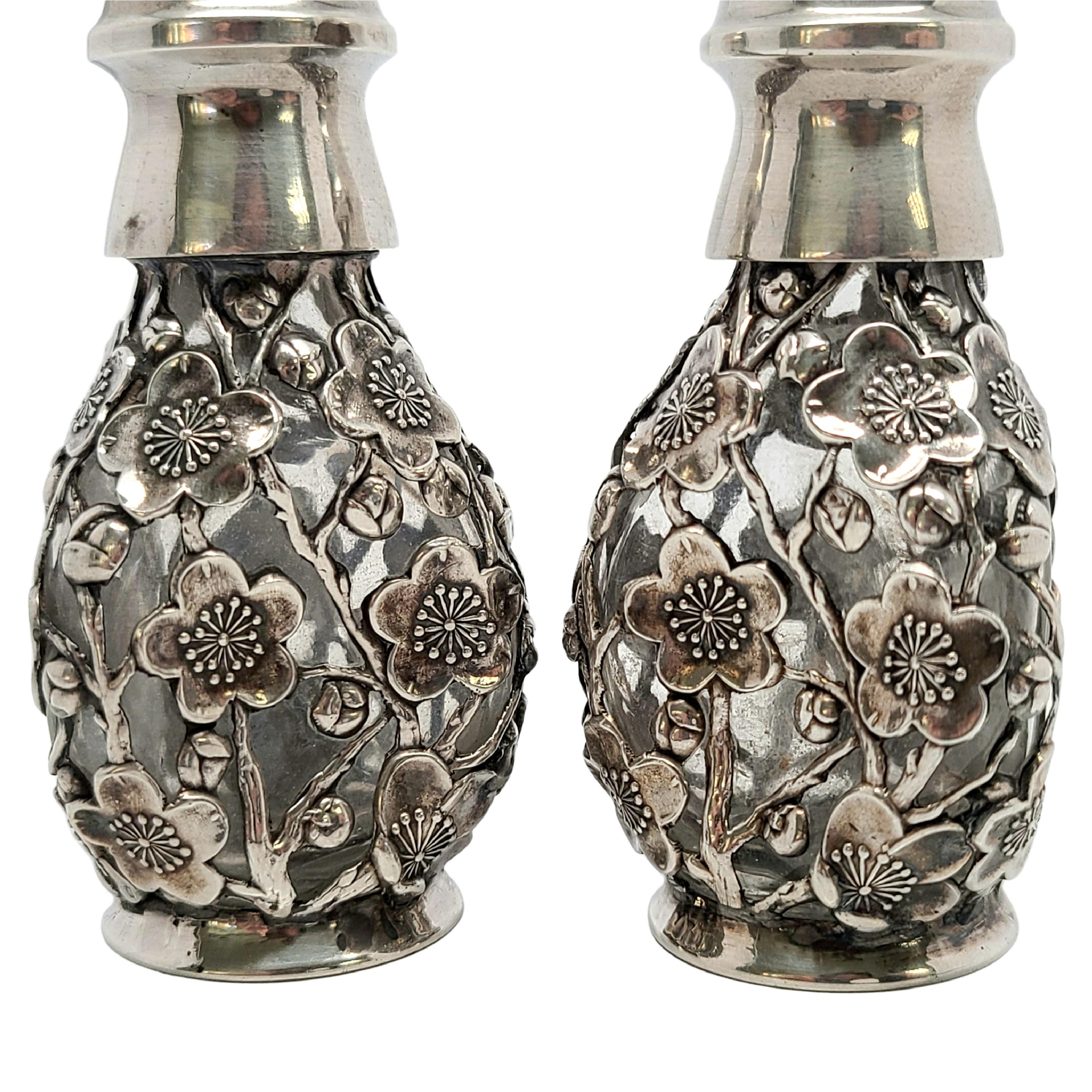 Japanese Cherry Blossom 950 Sterling Silver Over Glass Salt and Pepper Shakers 2