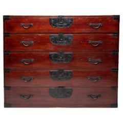 Antique Japanese Cherry Lacquer Tansu Chest, c. 1880