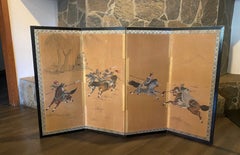 Japanese Chinese Asian Four Panel Folding Byobu Screen Samurai Warriors Battle