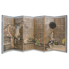 Japanese Chinese Asian Large Six-Panel Folding Byobu Screen Mythical Lanscape