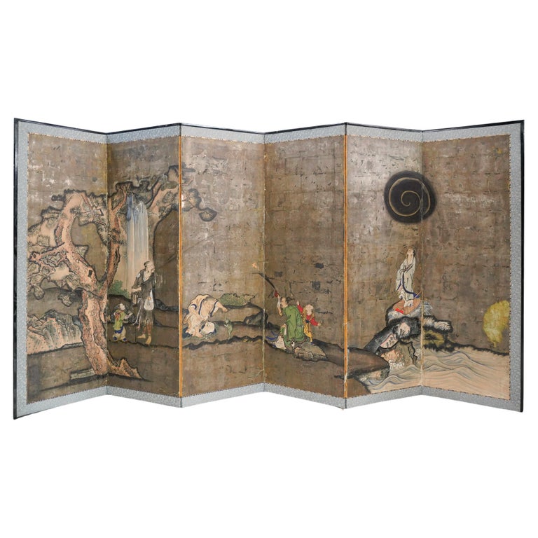 Japanese Chinese Asian Large SixPanel Folding Byobu Screen Mythical
